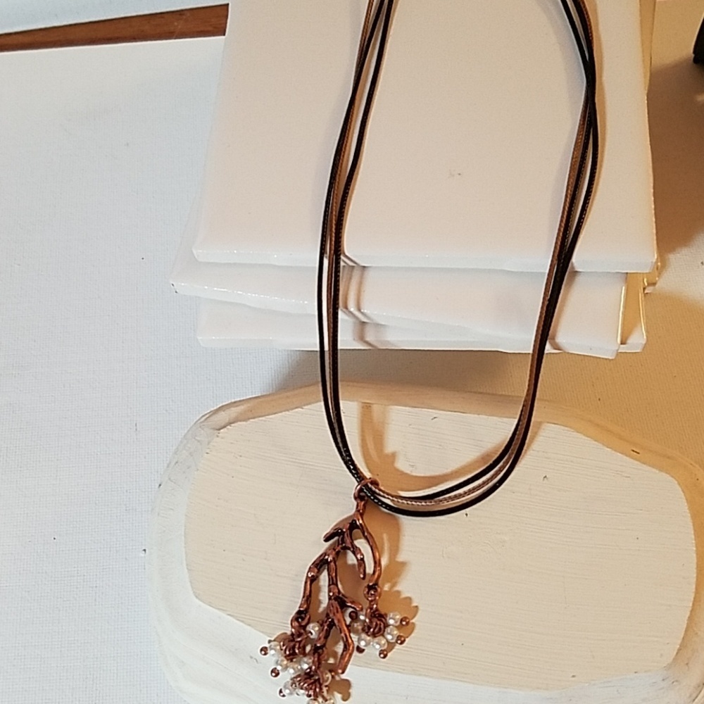 Three Strand Vegan Leather Choker Beaded Limb 16"